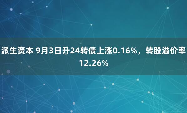 派生资本 9月3日升24转债上涨0.16%，转股溢价率12.26%